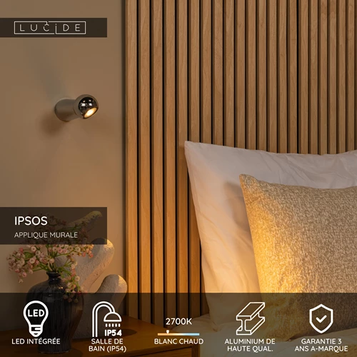 Lucide IPSOS - Applique murale Salle de bains - LED - 1x6W 2700K - IP54 - Chrome - USP